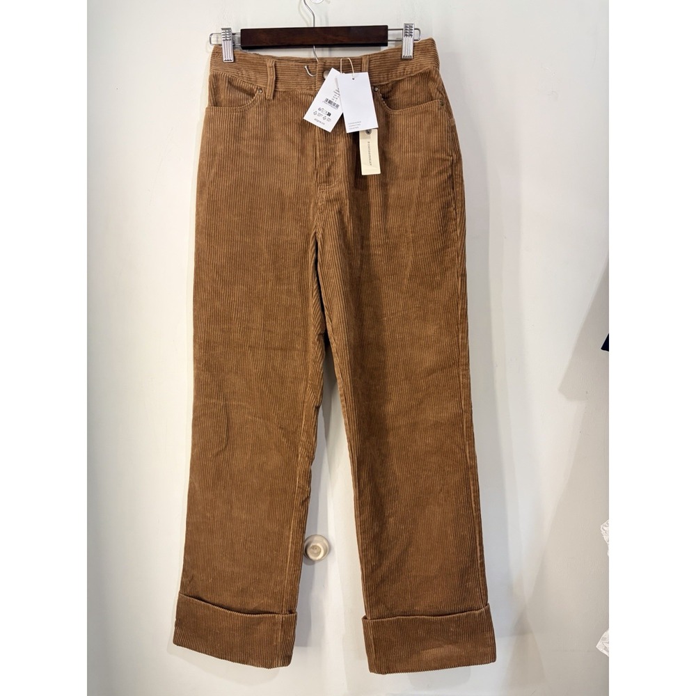 Anthropologie Salma Corduroy Pants NWT US 4 Tobacco Wide Leg Cuffed Cotton